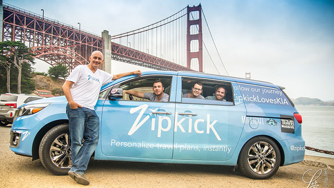 The Zipkick roadtrip team (with Scott Eddy on far left and Jason Will in the driver's seat). Photo credit: Larry Wong. 